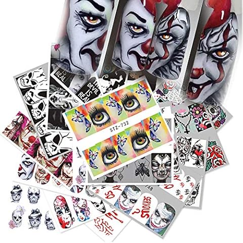 Halloween Nail Stickers Skull Nail Art Decals Ghost Web Blood Eye Spider Water Transfer Nail Accessories for Halloween Party Favors 300+patterns Nail Decorations Cover