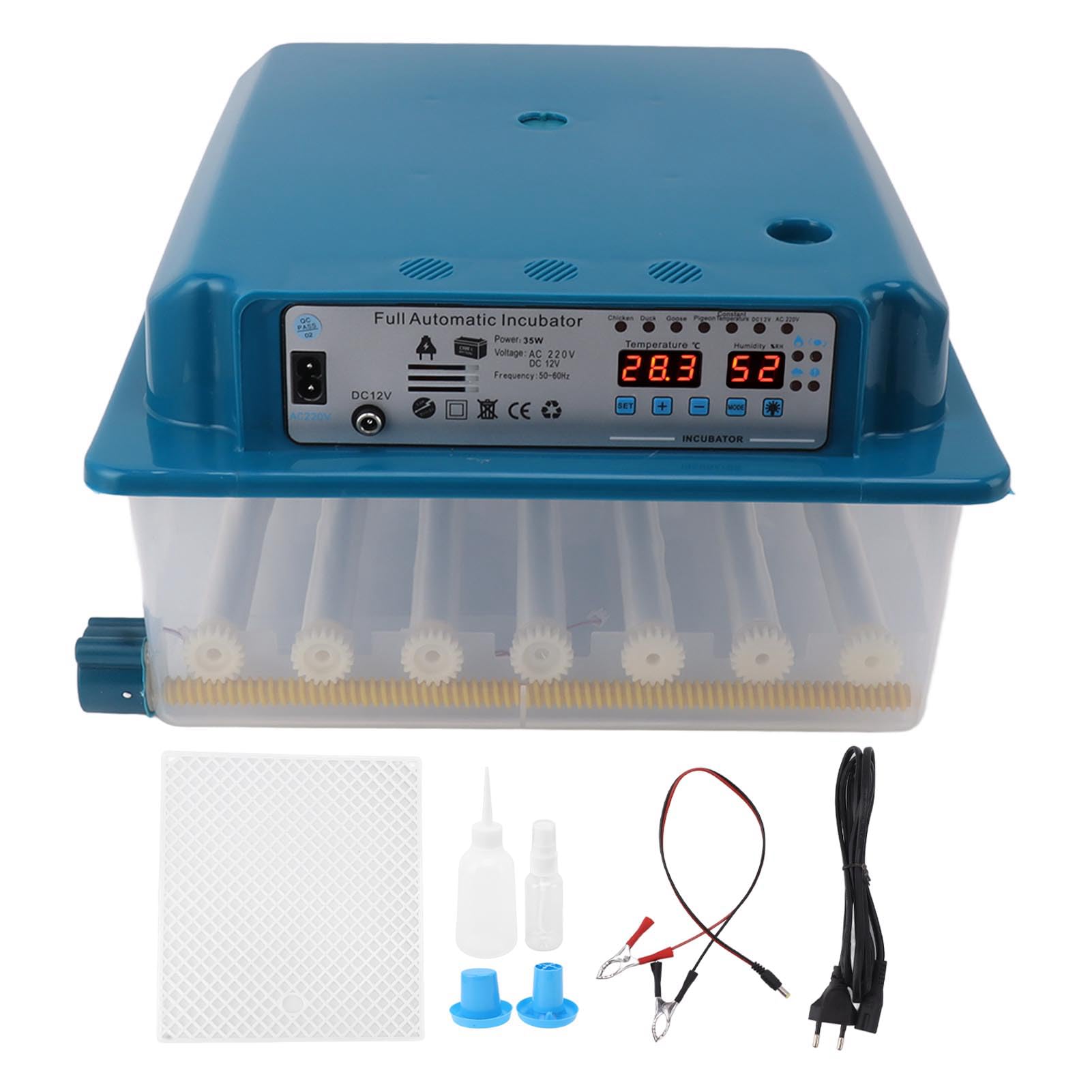 36 Huevos Incubadora ABS Máquina de Incubación de Aves de Corral Digital con Control Automático de Temperatura Sistema Eléctrico Dual para Pollos Ganso Pato Azul (Enchufe