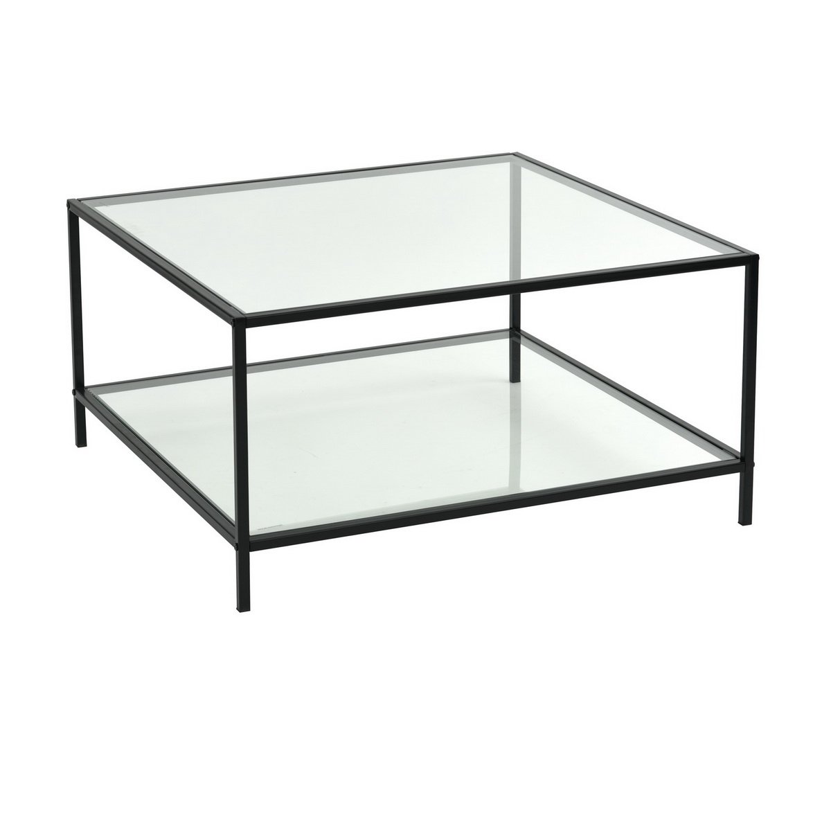 Coffee Table Stylish Glass Top Square Coffee Table with Black Frame