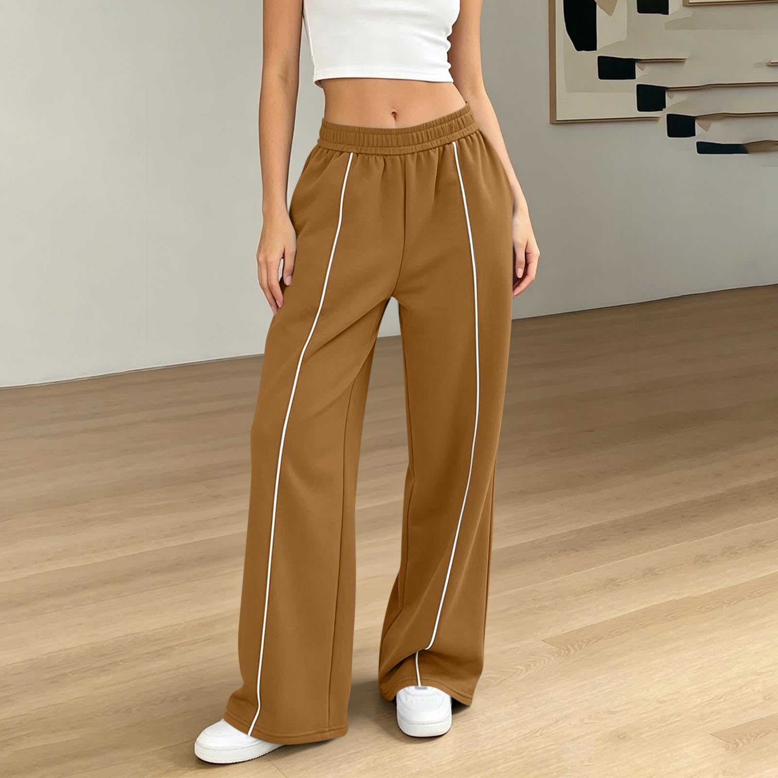 Generico Pantaloni Tuta Donna Pantaloni Sportivi Vita Alta Pantalone a Gamba Larga Larghi e Morbidi Pantalone Baggy con Tasche Pants Lunghi con Coulisse Regolabile per Allenamento Jogging Fitness