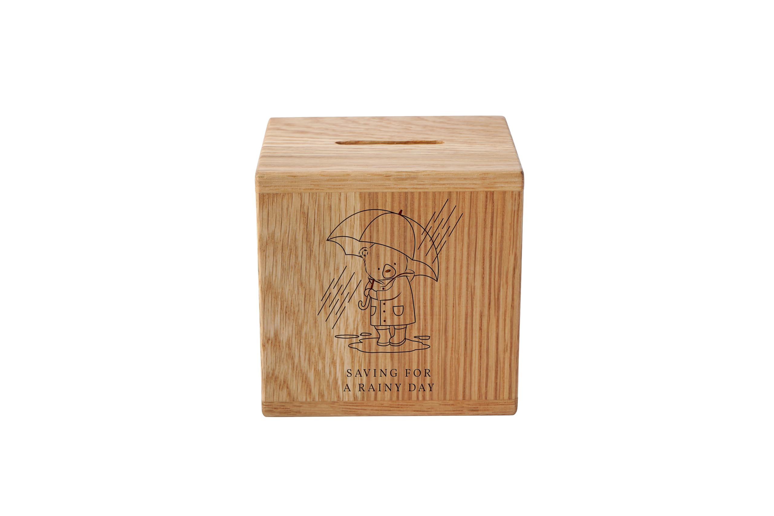 Cgb Giftware Brown | The Little Bear Co. 'Saving For A Rainy Day' Oak Money Box | Wooden Money Box | Saving | Piggy Bank | Gb08366