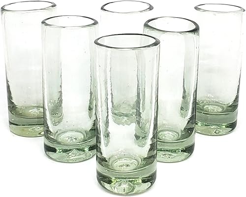 Vista 14 de Juego de 6 vasos de jugo transparentes soplados de 9 oz, cristalería mexicana hecha a mano, vidrio reciclado, sin plomo, sin toxinas (para jugo)
