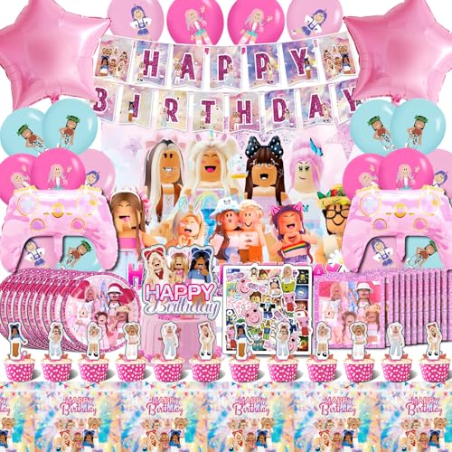 Décoration Anniversaire Fille Rob - 50 Pcs Stickers, Ballons, Toile De Fond, Décoration Gâteau, Nappe, Serviettes et Assiettes