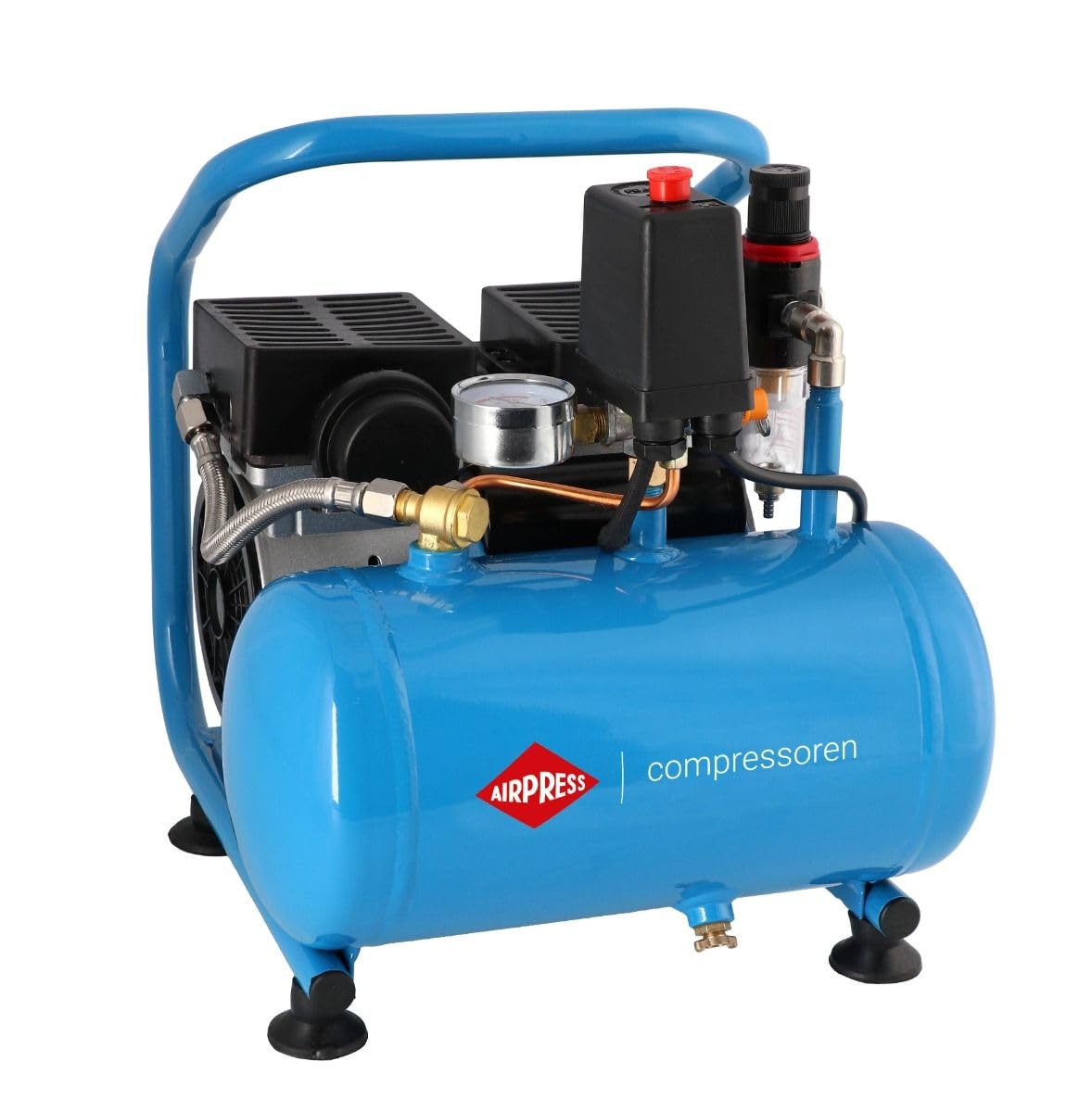 Airpress - Compresor de aire silencioso sin aceite L 6-95 8 bar 0.6 CV / 0.45 kW 48 litros/minutos 5 litros
