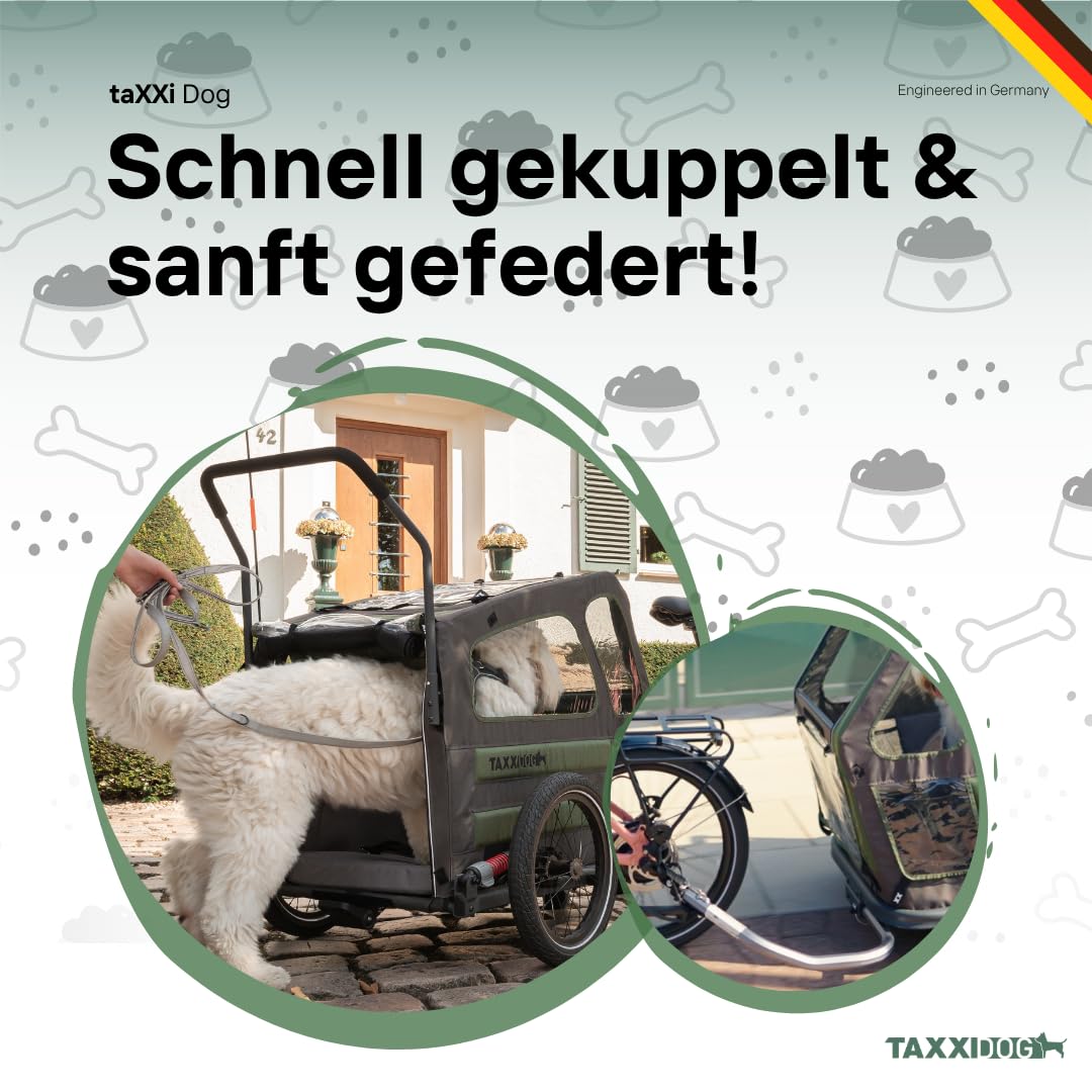 taXXi Dog Fahrradanhänger | In verschiedenen Größen| Faltbarer Premium Hundeanhänger | Designed in Germany | Mit Federung und Feststellbremse | 90 x 75 x 79 cm