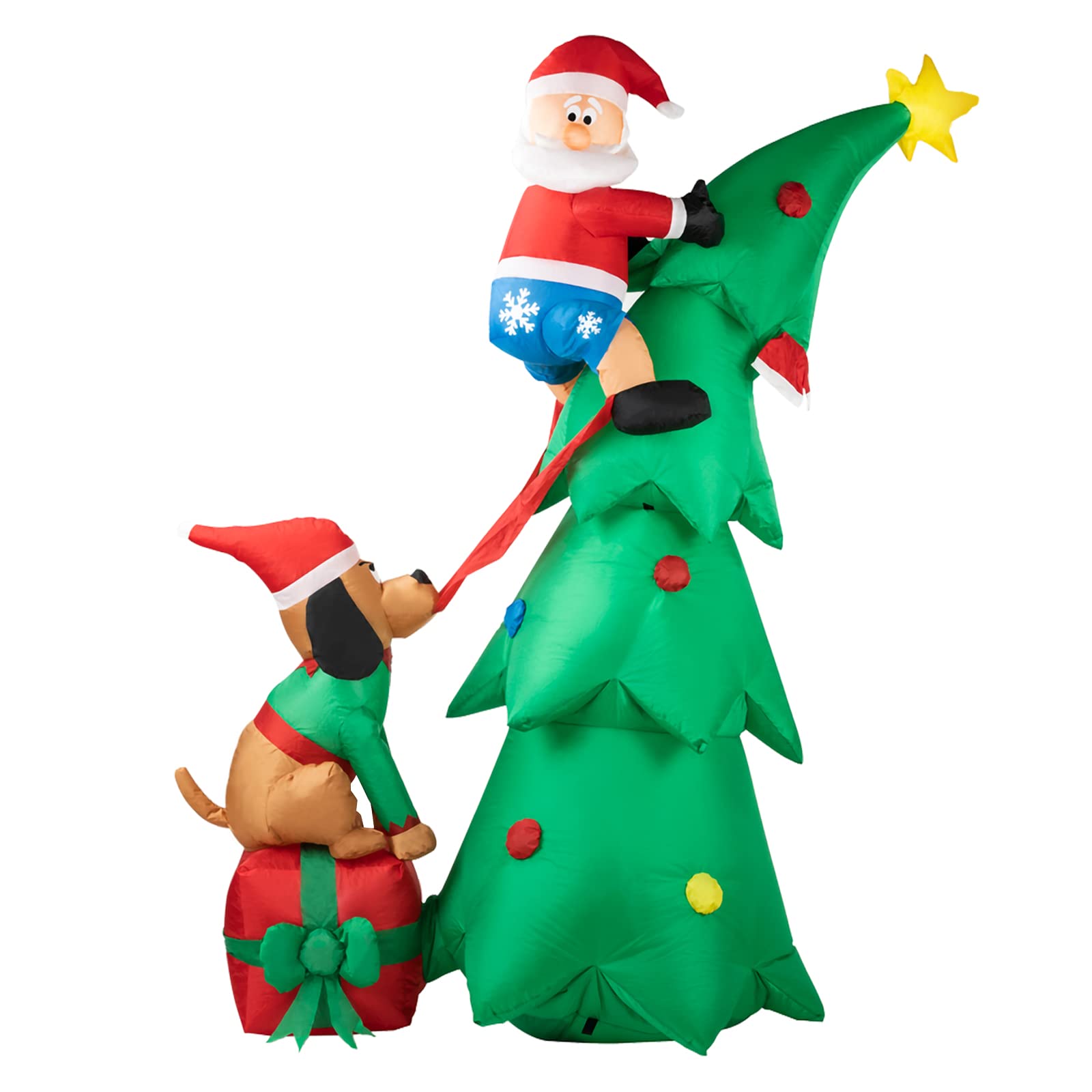 7 FT Christmas Inflatable LED Santa Claus Christmas Tree with Dog- Party Decoration for Indoor&Outdoor Courtyards, Suitable for Christmas/Party/Holiday/Yard/Garden