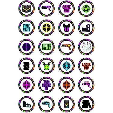 cdb 24 edible Laser Tag kids childrens party decorations Iced / Icing Cupcake Topper Edible Fairy Cake Bun Toppers Round Cover