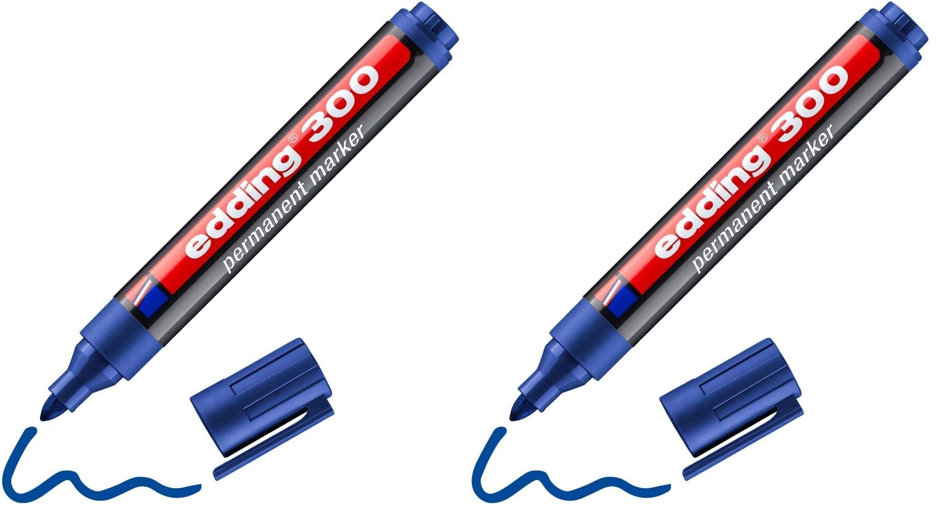 edding 300 Permanentmarker - blau - 1 Stift - Rundspitze 1,5-3 mm - wasserfest, schnell-trocknend - wischfest - für Karton, Kunststoff, Glas, Holz, Metall, Glas (Packung mit 2)