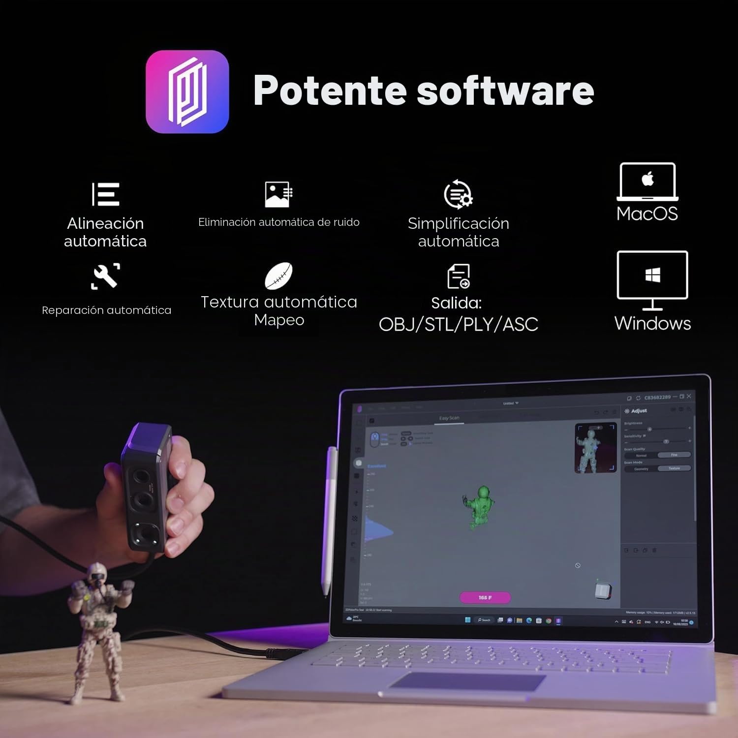 3DMakerpro Seal Lite Escáner 3D para Impresión 3D, Precisión 0,02 mm | Escáner 3D de precisión para objetos de 10-300 mm, textura mono, exportación STL/OBJ y compatible con Windows y Mac
