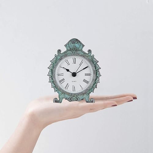 Miniatura 6 de NIKKY HOME - Reloj de mesa redondo de cuarzo peltre, estilo barroco, 3.12 pulgadaspor 1.35 pulgadas por 3.87 pulgadas.'