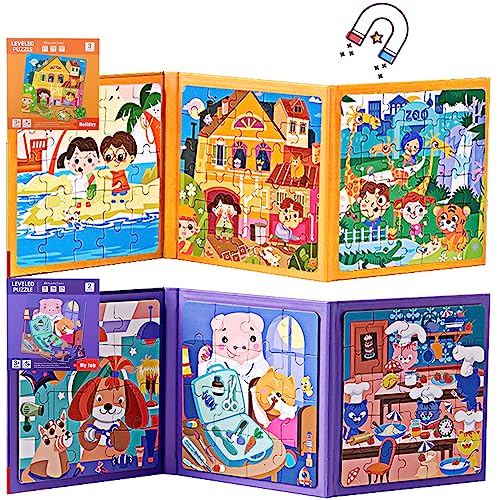 shineFinder Jeu magnétique Puzzle - Jeux de Voyage Enfants à partir de 3 4 5 Ans - pour occuper Les Enfants en Avion/Voiture (Vacances + Emploi, 2pcs)