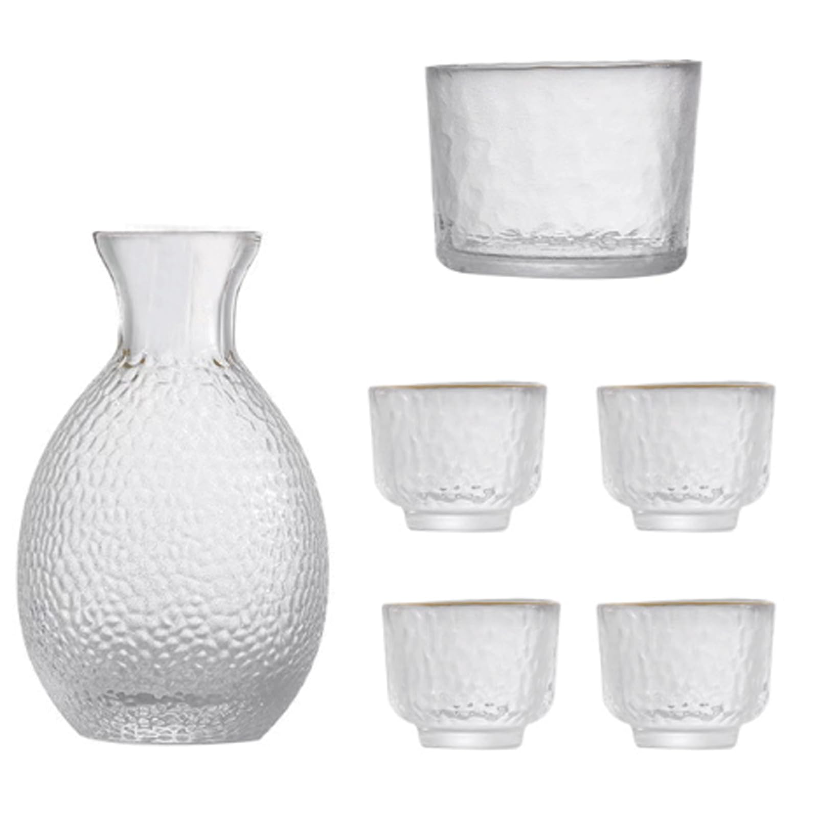 Juego de sake de vidrio premium con olla calentadora y cuatro tazas de diseño