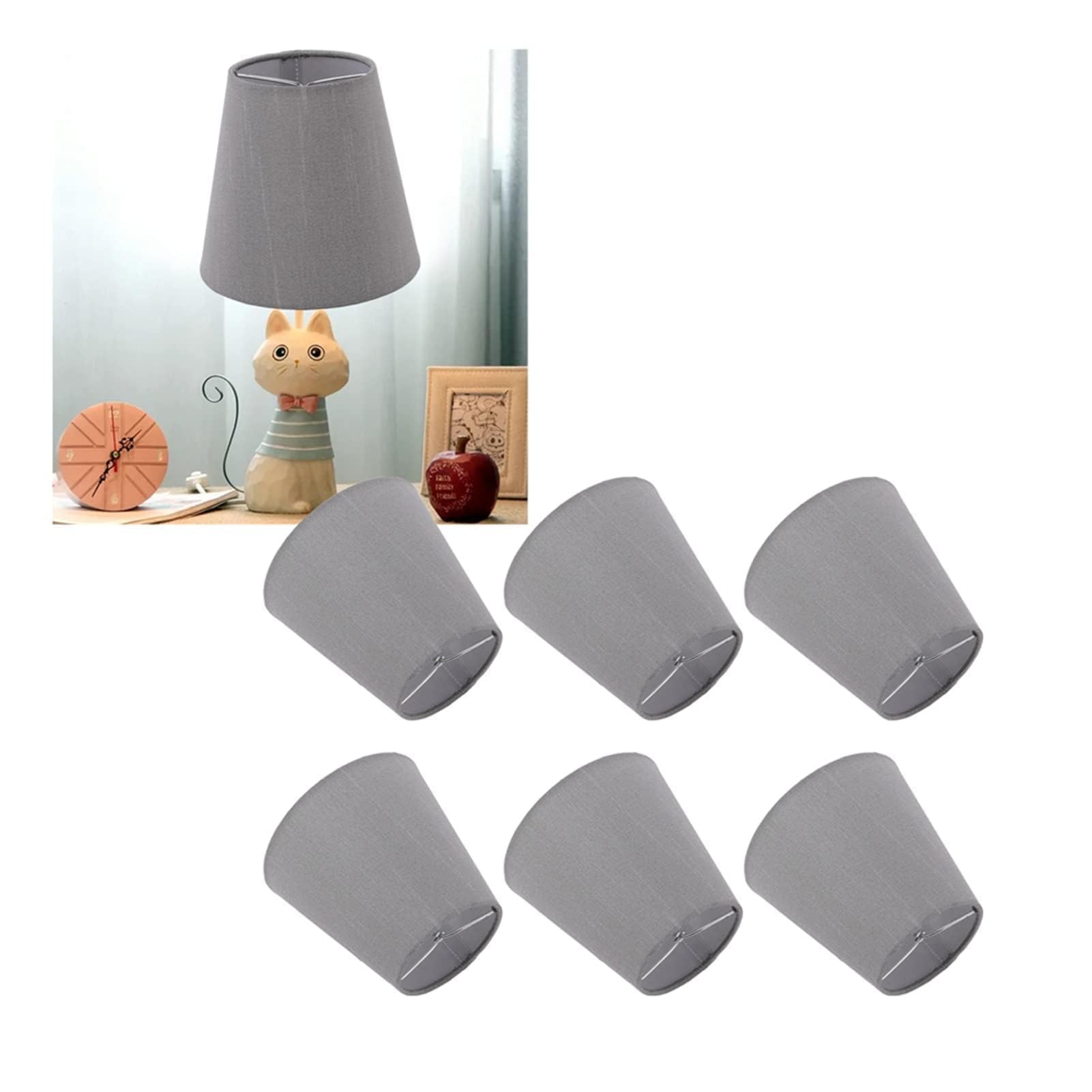 Cyrank Paralume a Lampadina a Clip,Paralume in Tessuto Grigio da 6 Pezzi Paralume per Lampada da scrivania E14 Paralume Tessuto Piccolo Avorio,Piccolo per lampade da Parete con lampadario da Tavolo