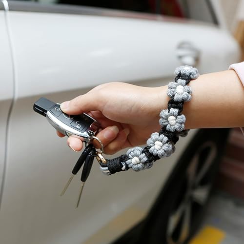 Miniatura 3 de Llavero de macramé duradero para mujer, estilo bohemio, hecho a mano, llavero con flores y flores, hecho a mano