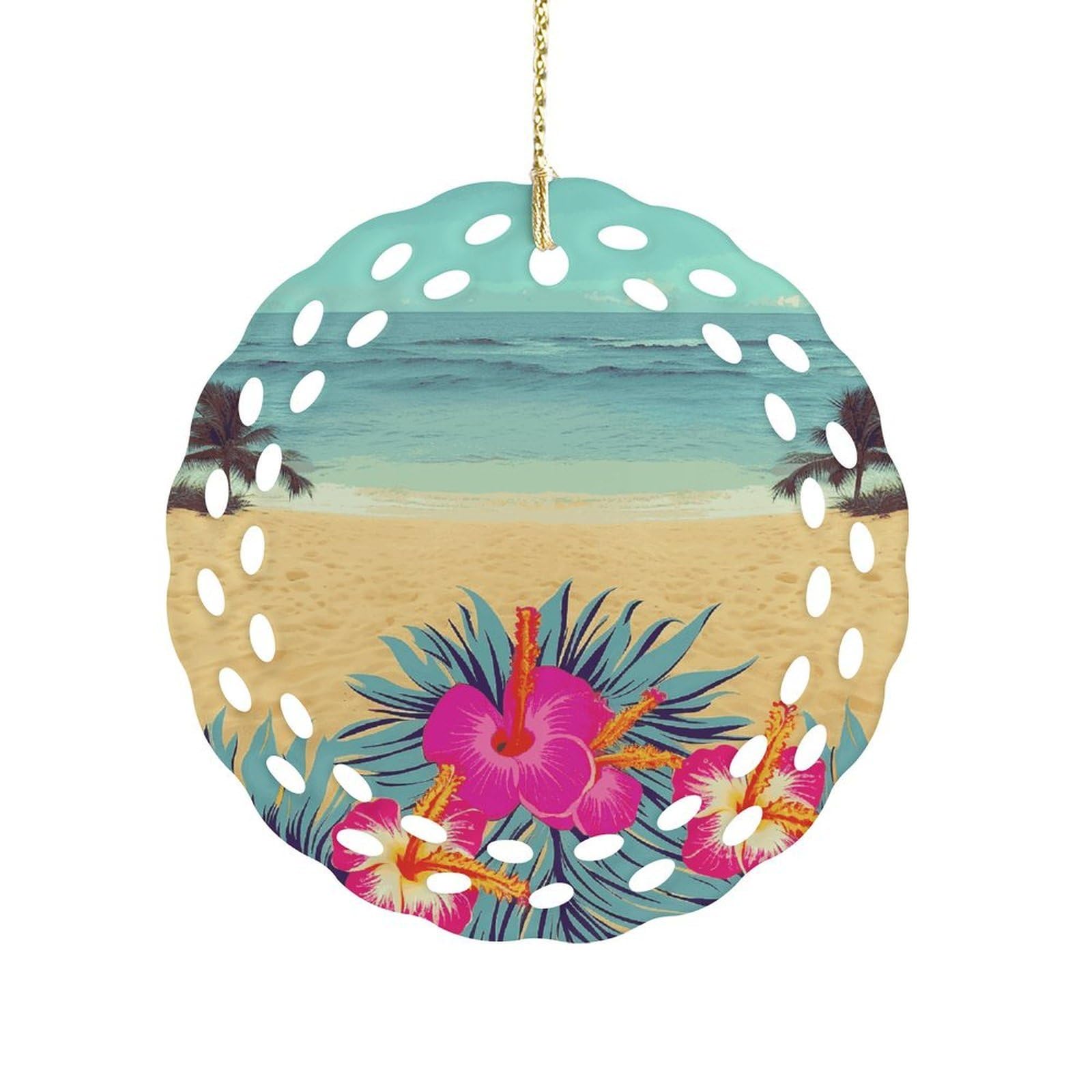 Btcowzrv Style Hello Hawaii Ceramic Ornament,Round Ornaments With Hole Easy To Hang,Hanging Ornament For Wedding Party Home Window Garden Christmas Day Decor