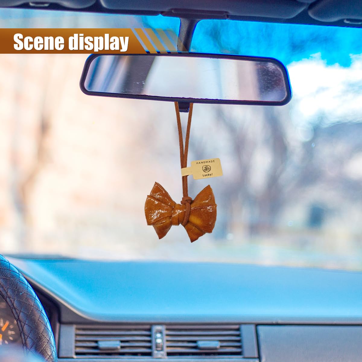 Alkaline Bread Car Mirror Hanging Accessories - Handmade Realistic Bread Car Rear View Mirror Charm - Cute Lucky — view 4