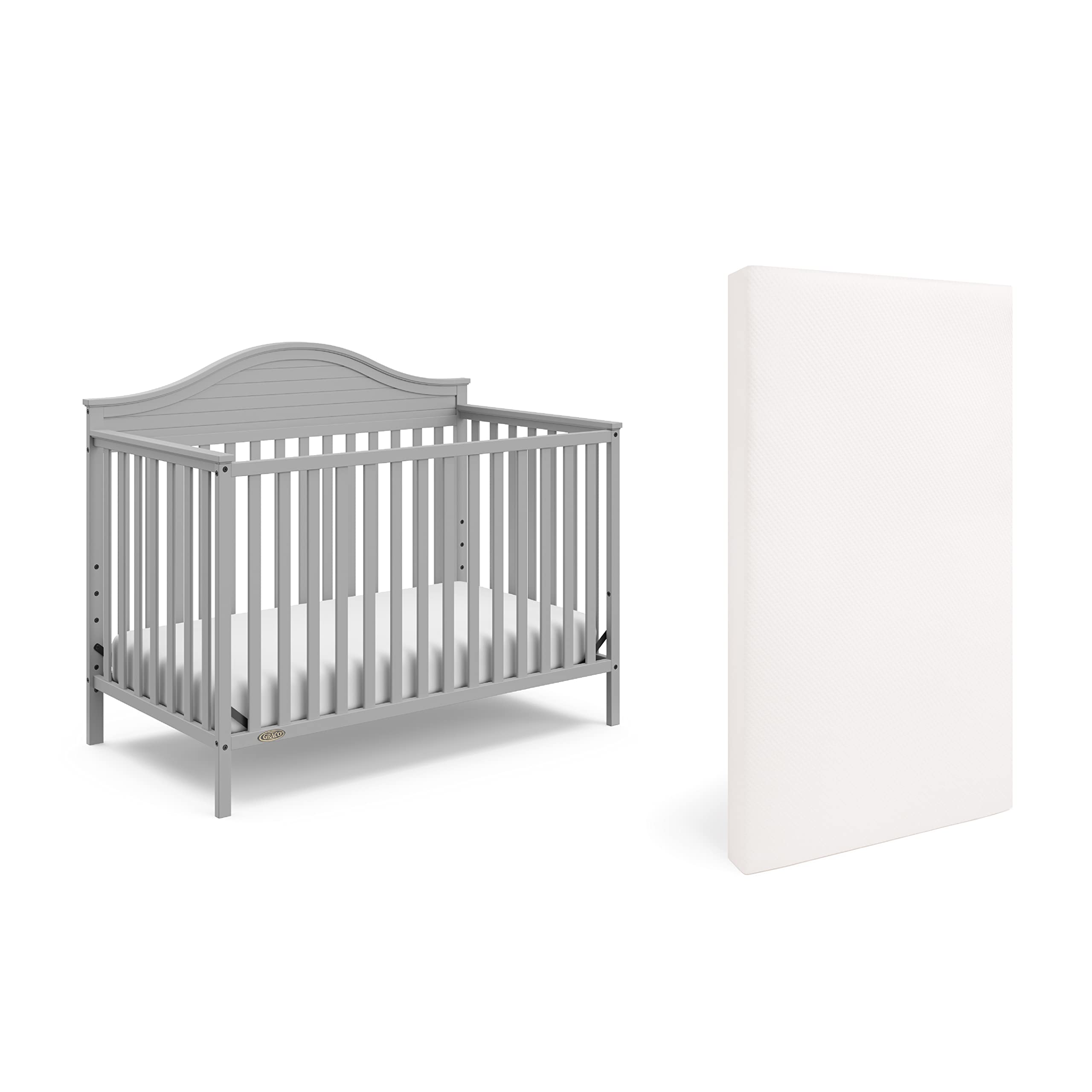 Photo 1 of **USED**  Graco Stella Convertible Crib with Premium Foam Crib and Toddler Mattress - Pebble Gray Pebble Gray Crib and Crib With Mattress