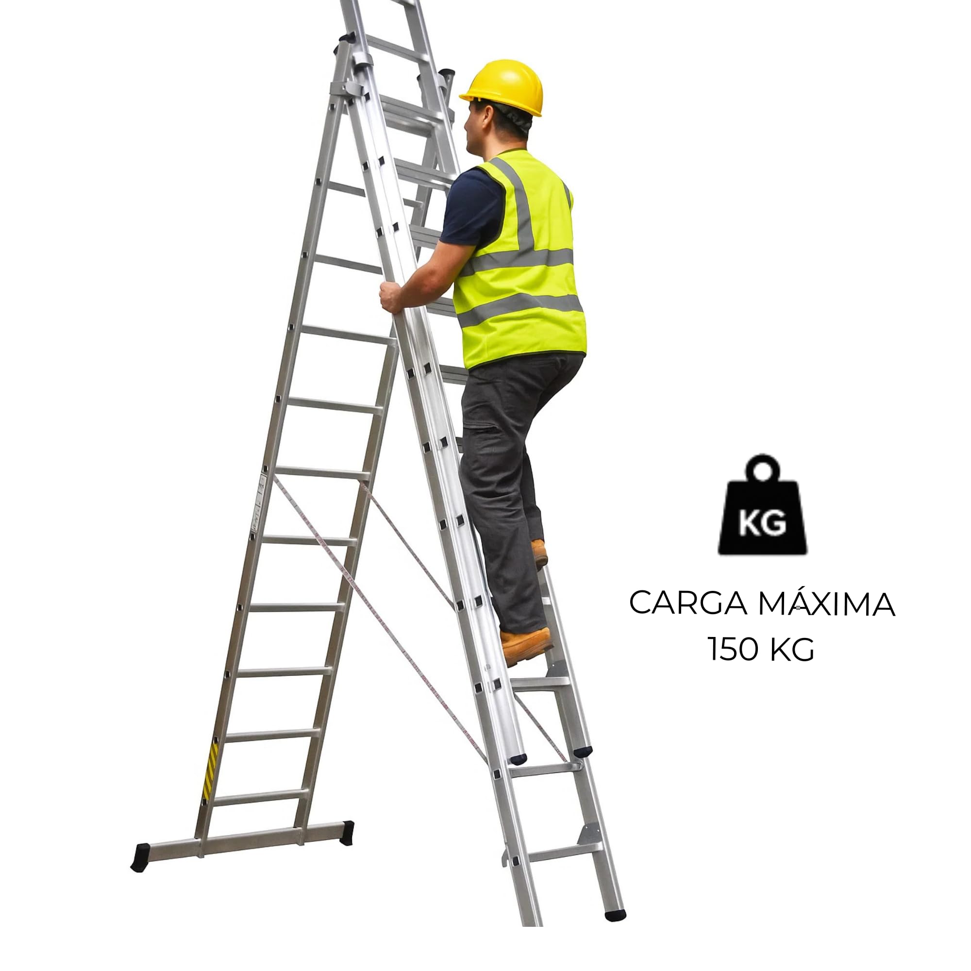 Homelux 825022 Escalera Aluminio Triple, 3 + 3 +3, 3 x 11 Peldaños, 18.5 kg