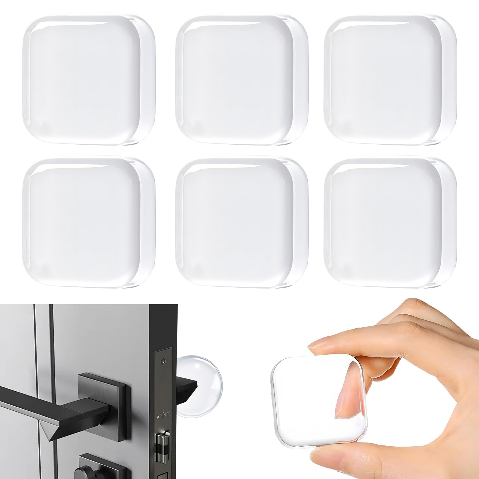 6Pcs Self Adhesive Door Stopper, Silicone Transparent Door Handle Protector Wall Protector Rubber Door Stop for Home Wall Fridge Cabinets Door Knob Guard