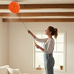 Espanador de penas extensível removedor de poeira telescópico para móveis de carro de escritório doméstico ferramenta multiuso de limpeza de teto alto (laranja, cabeça redonda)