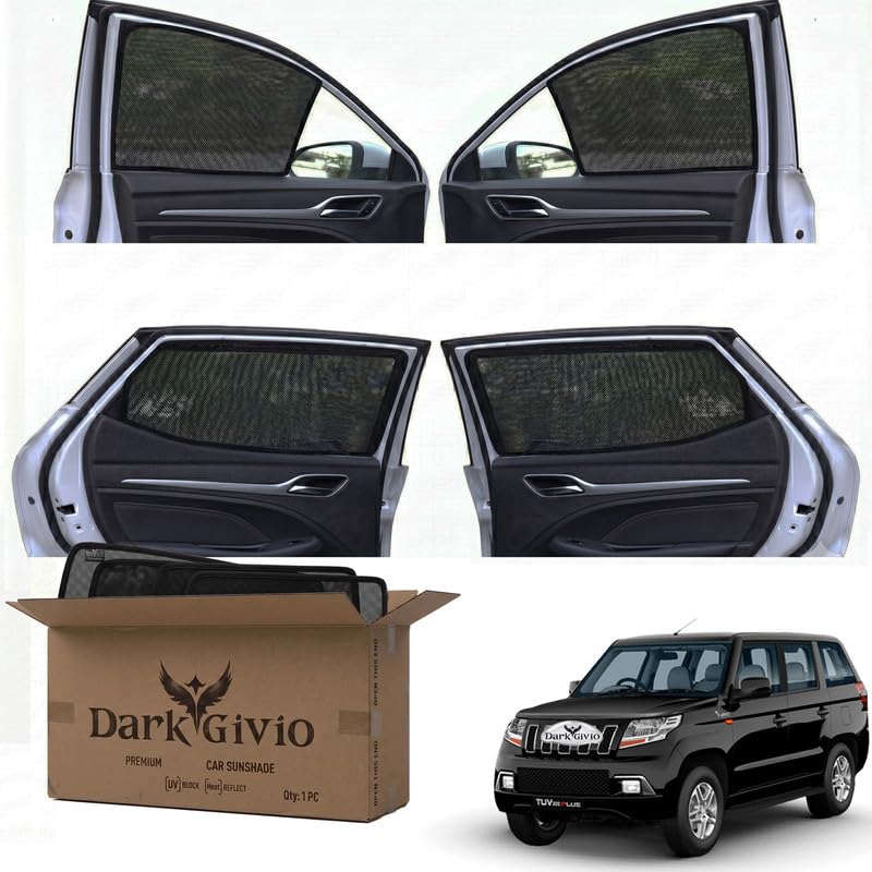 Image of Car Window Sun Shade Protector for TUV 300 (Plus) | Exact Fit Non-Magnetic Half Cut Sunshade (Set of 4 /6) | UV Blocker Side Window Car Curtains & Interior Accessory