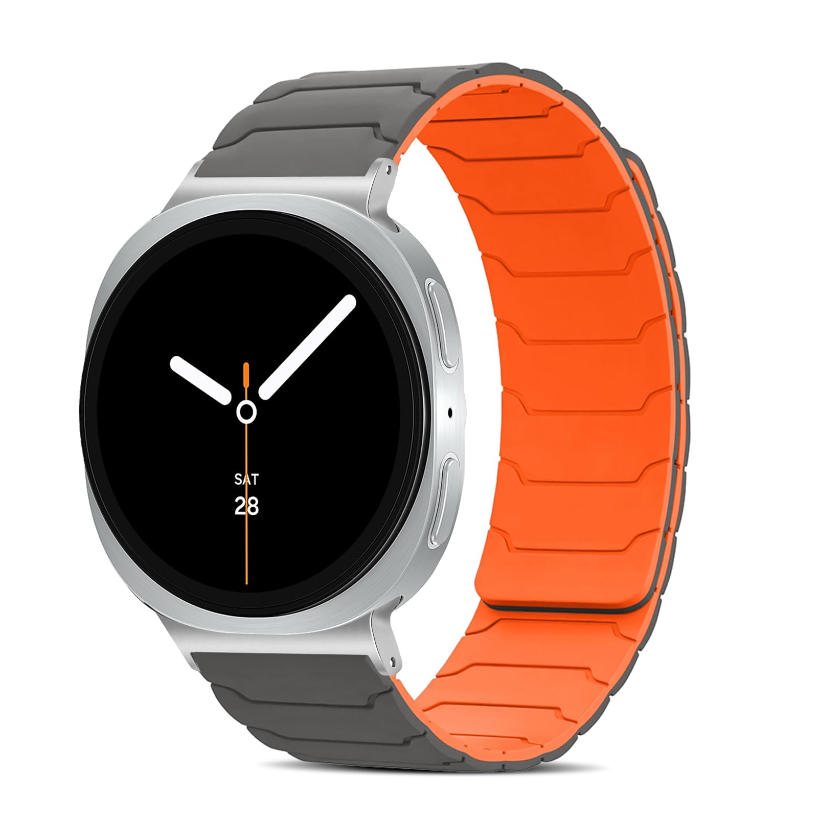 CiimWaa Armband Kompatibel mit Samsung Galaxy Watch 8 40mm 44mm/Galaxy 8 Classic 46mm 2025, Wearable Ersatzarmband Magnetes Weiches Silikon, Sport Uhrenarmband für galaxy Watch8 Classic Grau/Orange