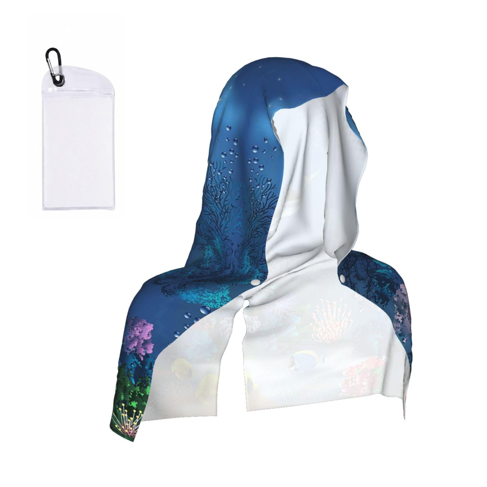 Esnaiuvcd Black Underwater World Dolphins Coral Print Multifunctional Cooling Hoodie Bandana Portable Sweat Absorbing Design For Beach Workouts Exercise Heat Relief Accessories