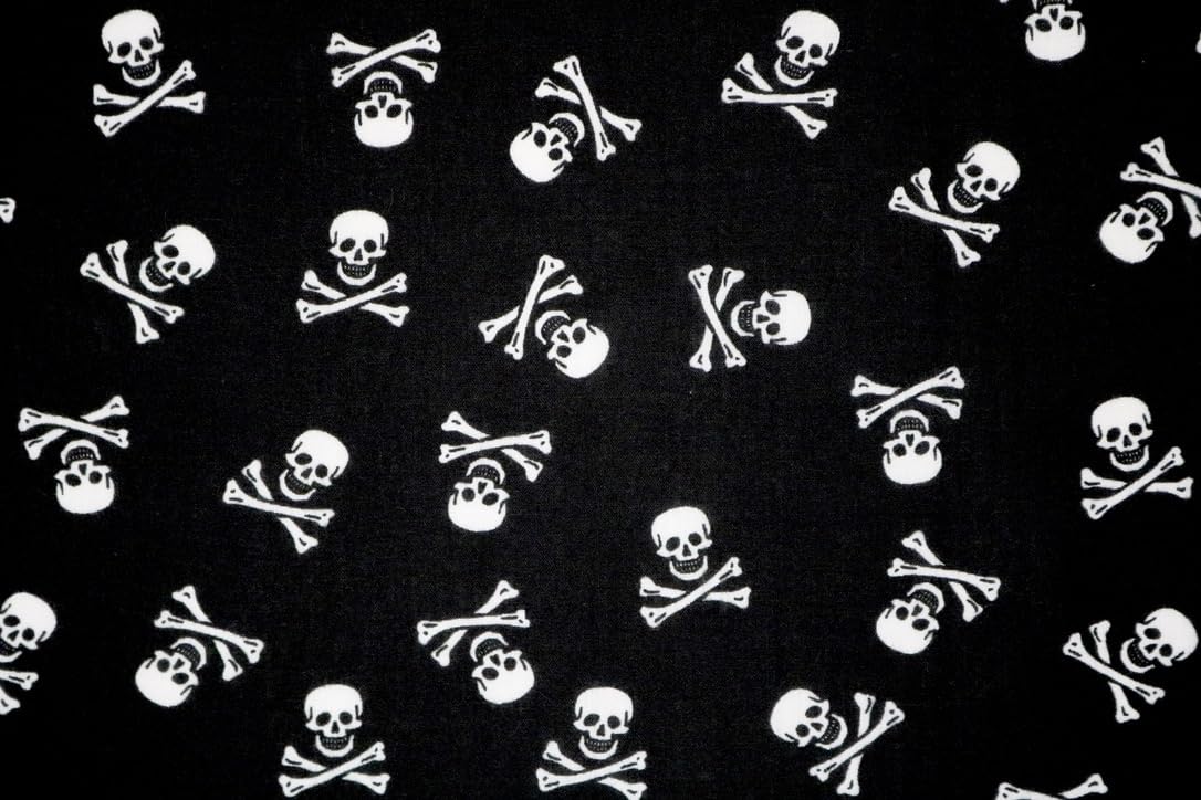 Pyrhan Ltd Skulls-&-Bones Pyrhan Bats And Crows Polycotton Prints –45 Inch Wide Dress Fabric Material By The Metre -Floral Polycotton Print Used In Sewing Kit And Accessories-Quilting Fabric (Skulls-&-Bones)