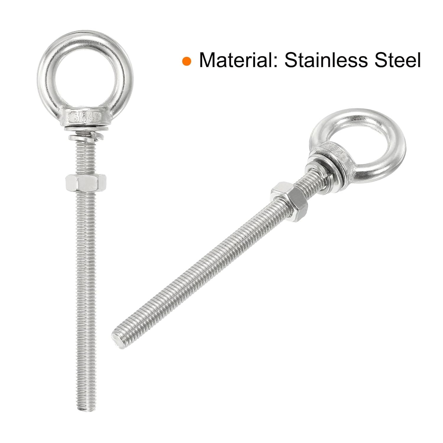 uxcell M8x100 5/16"x4" Stainless Steel Eye Bolts Threaded Screw Eyebolt Shoulder Ring with Nuts Washers for Lifting Hanging, 4 Set