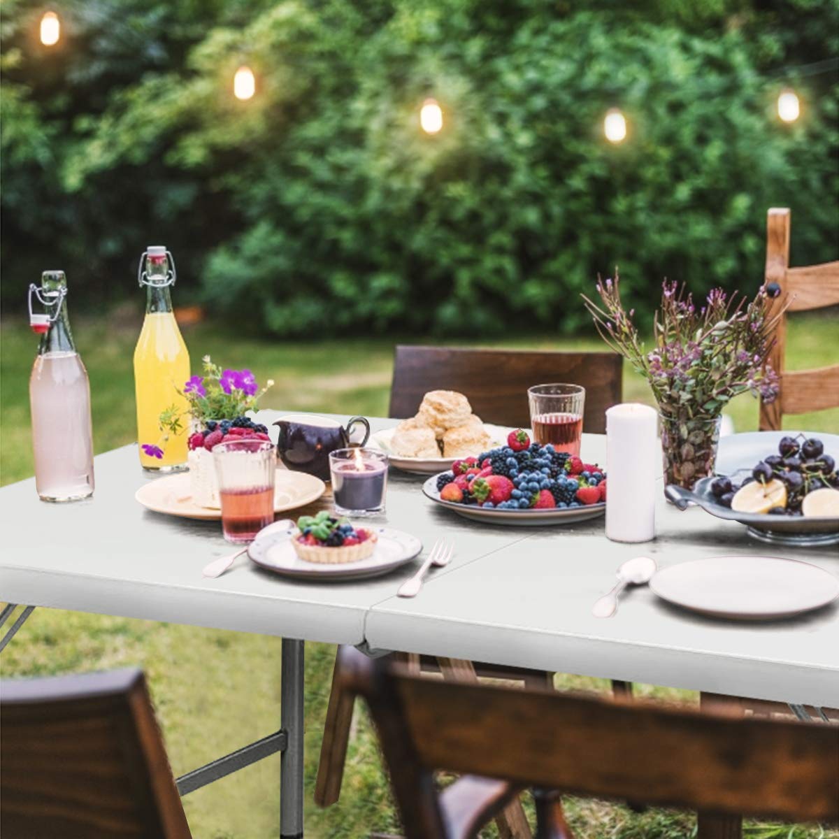 GIANTEX Tavolo da Campeggio Pieghevole con Altezza Regolabile | Tavolo da Giardino Portabile con Maniglia di Trasporto e Telaio in Acciaio, 3 Posizioni, Portata 150kg, 122x61x46/60/74cm