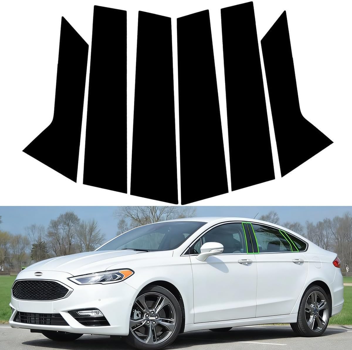 Window Pillar Post Trim for Ford Fusion 2013-2020, 6PCS Glossy Black ABS Door Window Post Covers, Exterior Style Upgrade