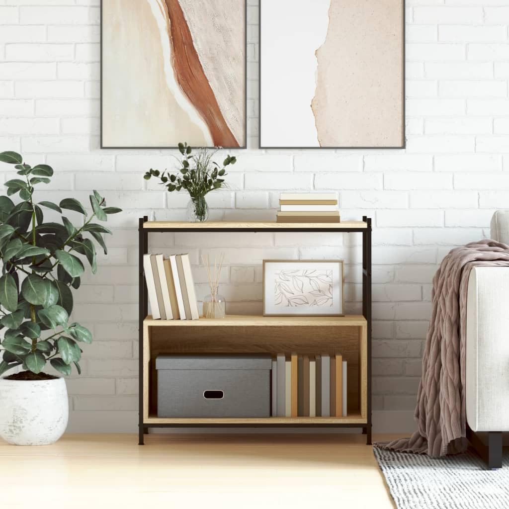Librería Sonoma Roble 80 x 30 x 78,5 cm, madera y hierro, estilo industrial con patas ajustables, estructura metálica para mayor estabilidad, diseño abierto