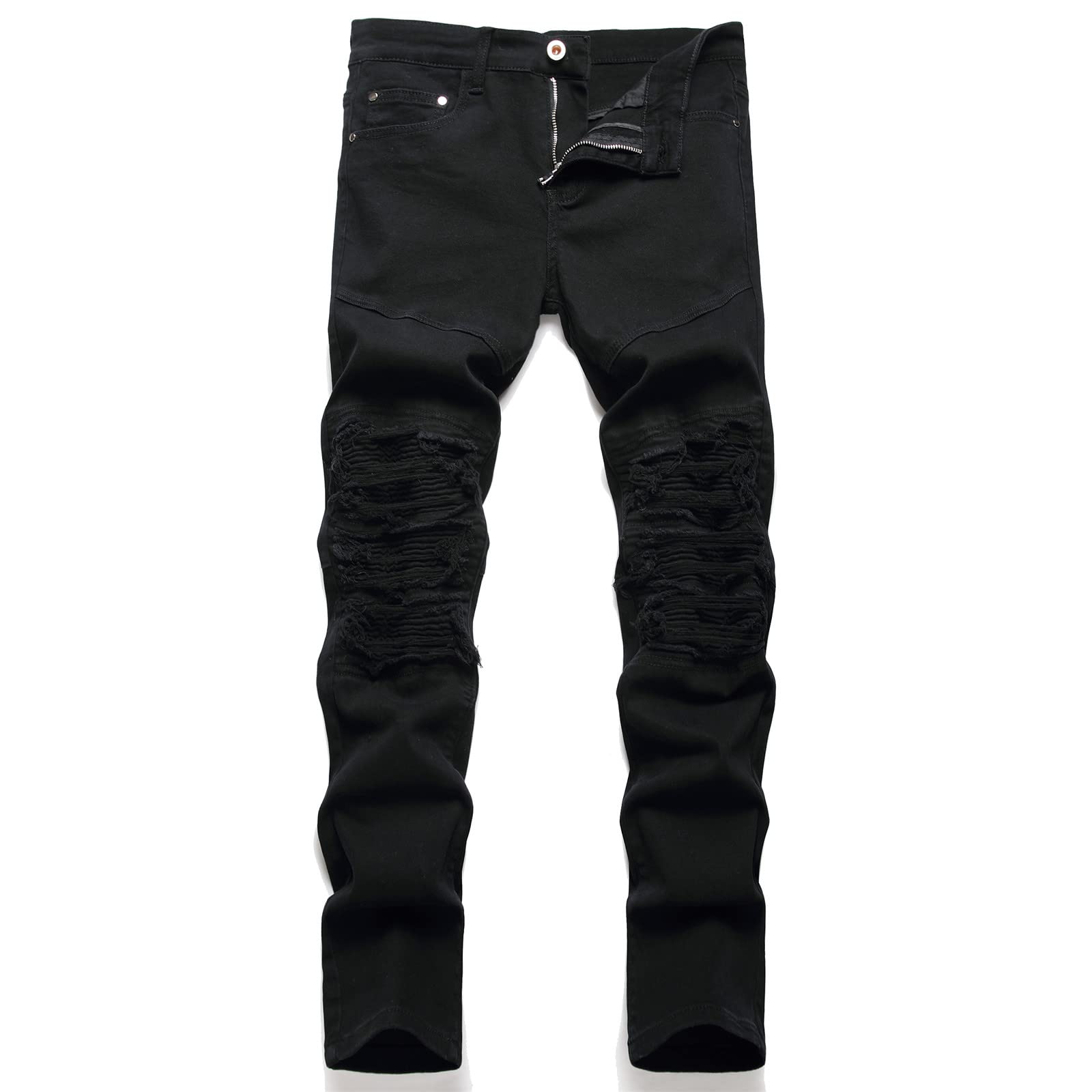 RXXKKK Mens Classic Zipper Biker Regular Fit Flex Jean