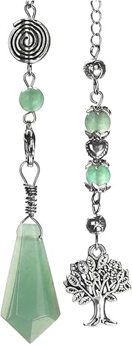 Miniatura 4 de PESOENTH Péndulo de péndulo de cristal natural de aventurina verde de aventurina curativa de adivinación hexagonal puntiaguda para árbol de vida,