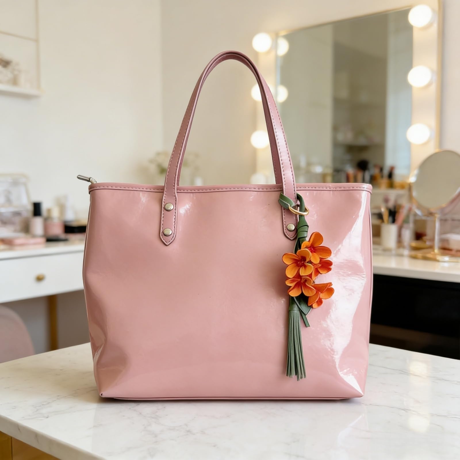 LRTJ Llavero bohemio de piel auténtica con flores, bonitos dijes para bolso de mano, dijes para bolso de mano para mujer