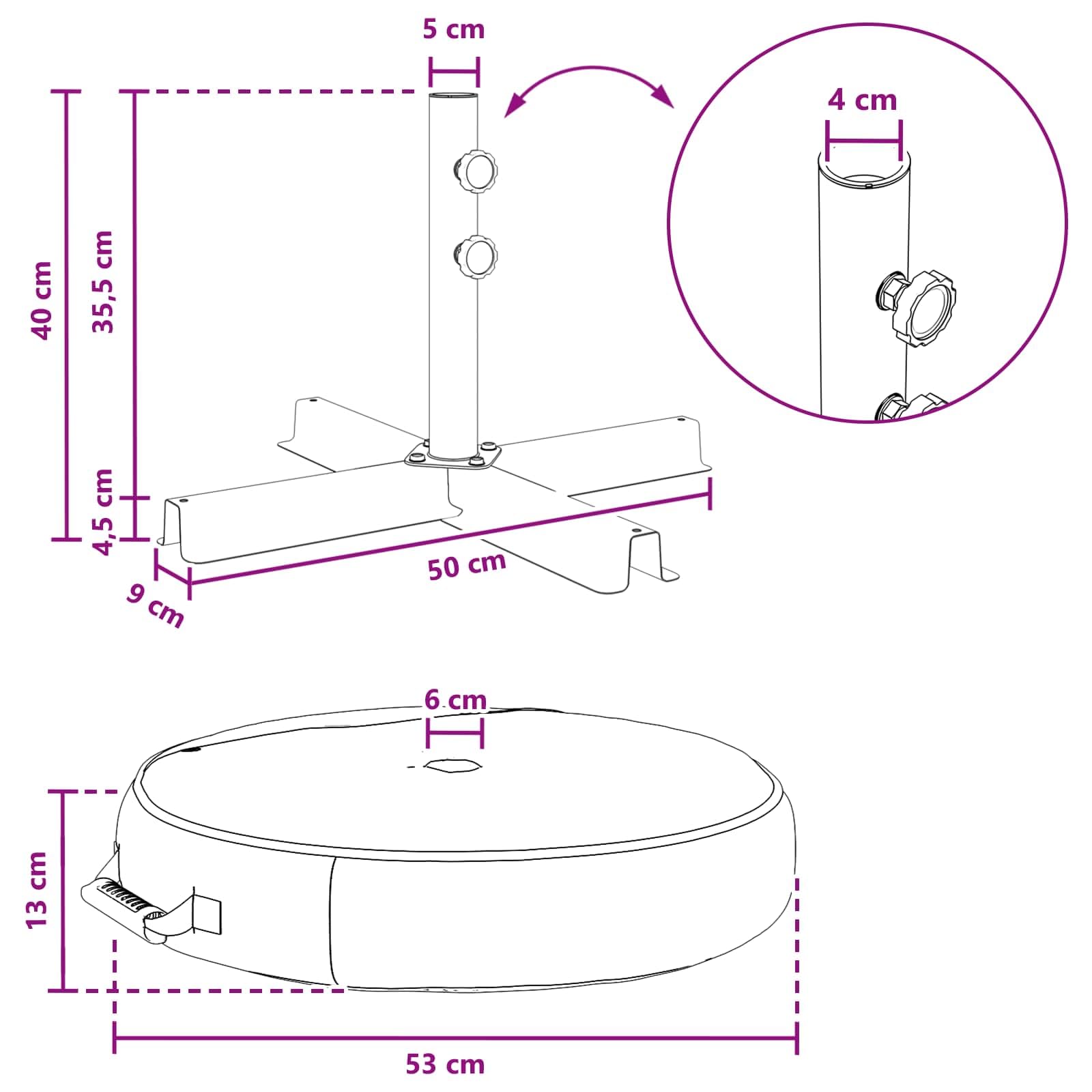 SYDE Base per ombrellone da patio, 53 x 53 x 40 cm, in acciaio, nero
