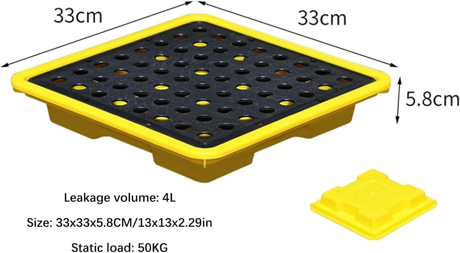 TIST Non-Spill Pallets Non-Spill Platforms Yellow and Black Polyethylene Modular Non-Spill Pallets Industrial Parks Warehouses Factories Oil Drums Pallets(33x33x5.8CM)