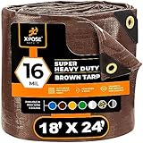 18' x 24' Super Heavy Duty 16 Mil Brown Poly Tarp Cover - Thick Waterproof, UV Resistant, Rot, Rip and Tear Proof Tarpaulin with Grommets and Reinforced Edges - by Xpose Safety