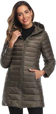 Obosoyo Womens Winter Packable Down Jacket Plus Size Ultralight Long Down Outerwear Puffer Jacket Hooded Coat