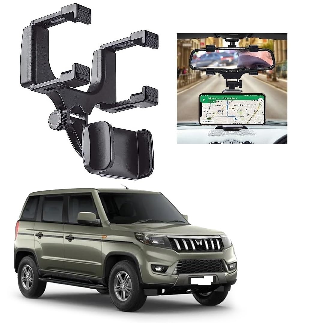 Car Hanging Rear View Mirror Mobile Phone Holder Mount Stand 360 Degree Rotational Compatible with Mahindra Bolero Neo-image-4