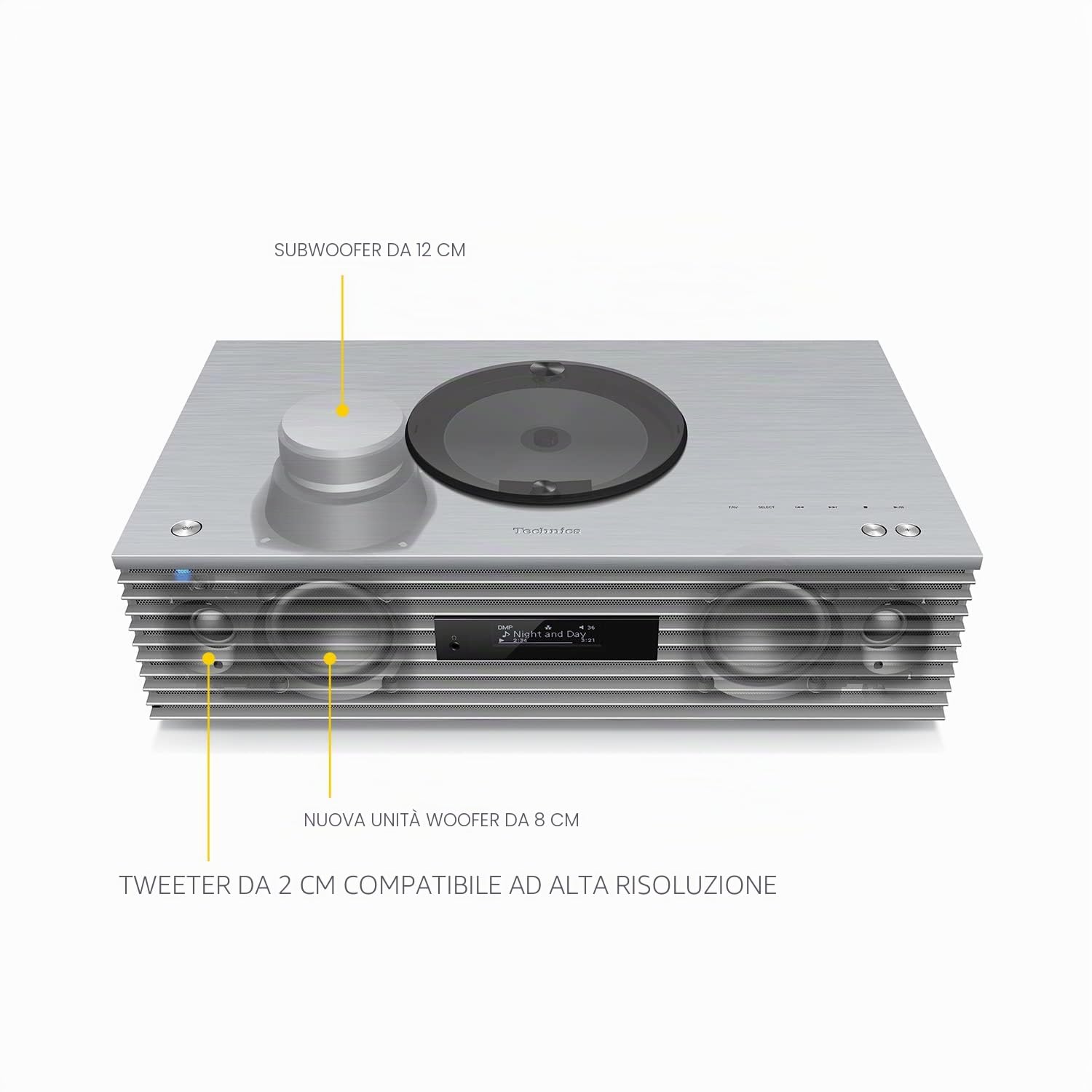 Technics SC-C65EG-S Sistema Musicale All-in-One con Lettore CD, Radio DAB+, Bluetooth, Wi-Fi, Argento