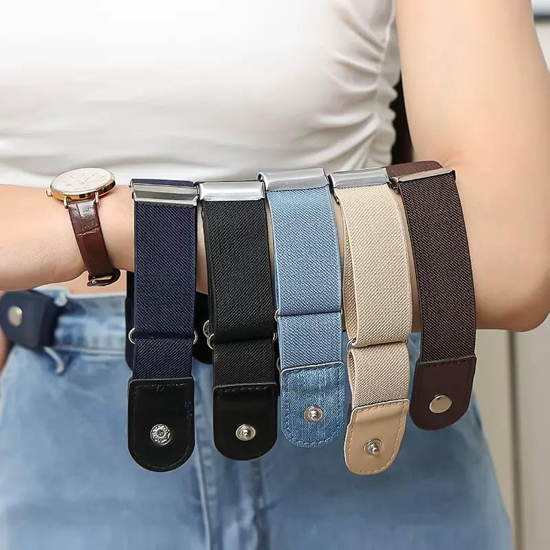 2 Pcs black Side Belts, Adjustable Comfortable Stretch with PU Material Solid Elastic No Buckle Women for Most of Pants Jeans3