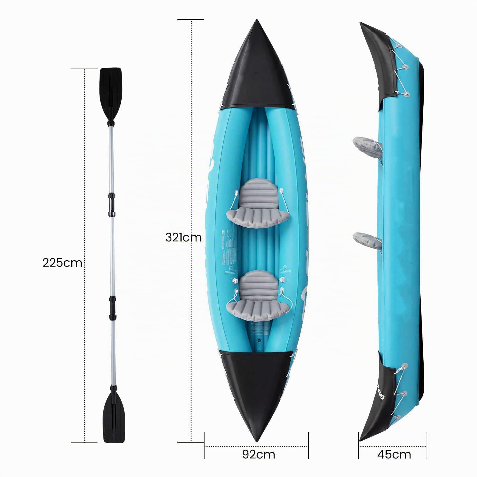 HOMASIS Kajak aufblasbar 2 Personen, Schlauchboot mit Aluminiumpaddeln, aufblasbare Sitze, Fußpumpe & Reparaturset, belastbar bis 160 kg, Kanu zum Angeln, Driften & für Abenteuer