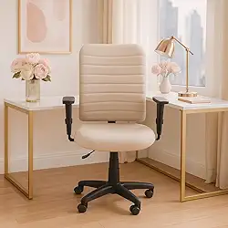 Cadeira Escritório Ergonômica Bege NR17 Home Office Executiva Giratória C/Rodízios Confortável Costura Esteirinha
