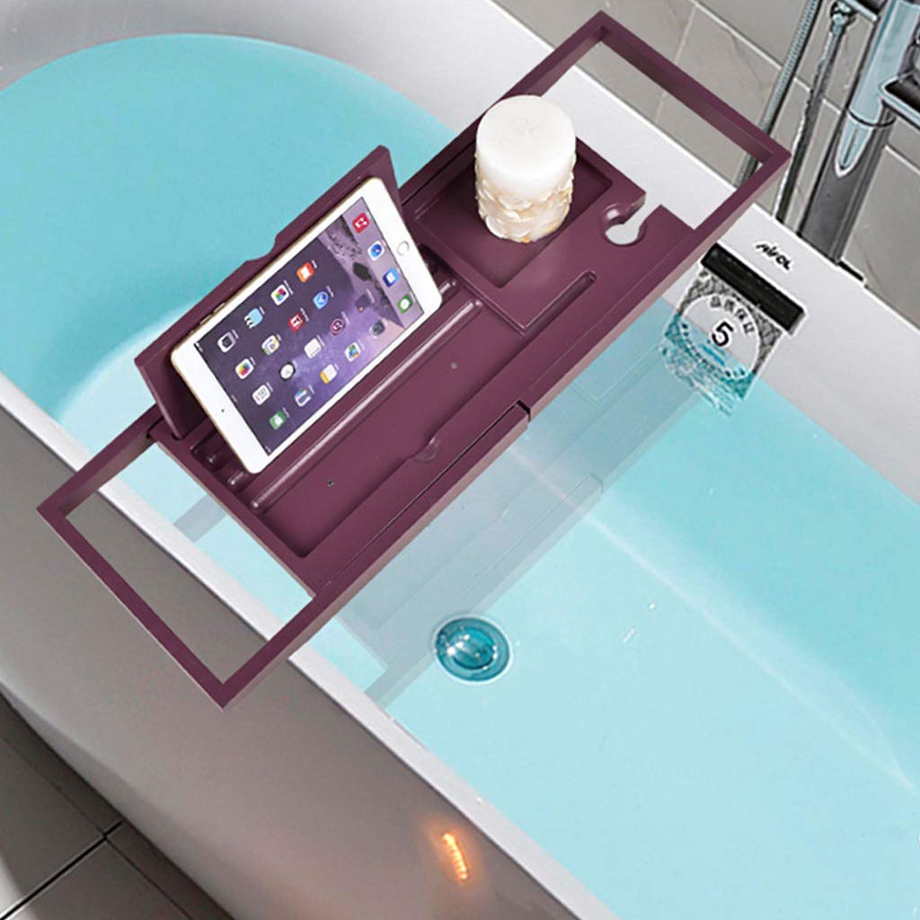 Estante para bañera, Bandeja de baño, bañera de Ducha Caddy con Soporte para Bandeja de Libros, estantes de baño, Soporte de Almacenamiento para baño, Soporte para Bandeja, púrpura