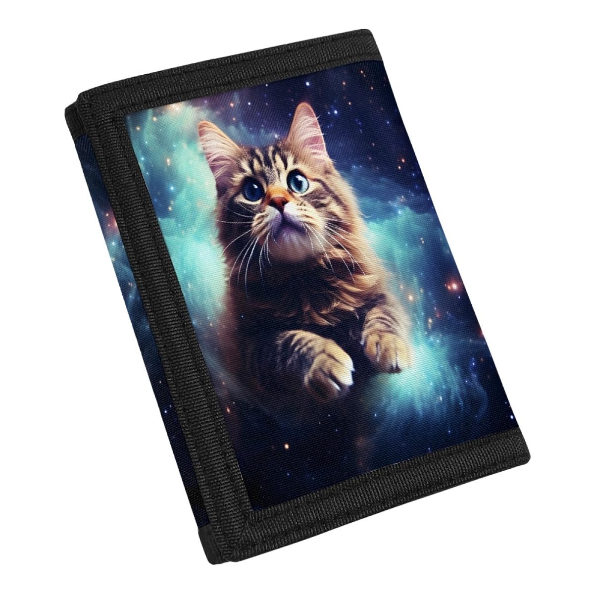 GLUDEAR Kids Boys Girls Novelty Wallet Trifold Youth Wallet Coin Pocket Card Holders Outdoor Money Organizer,Galaxy Brown Cat