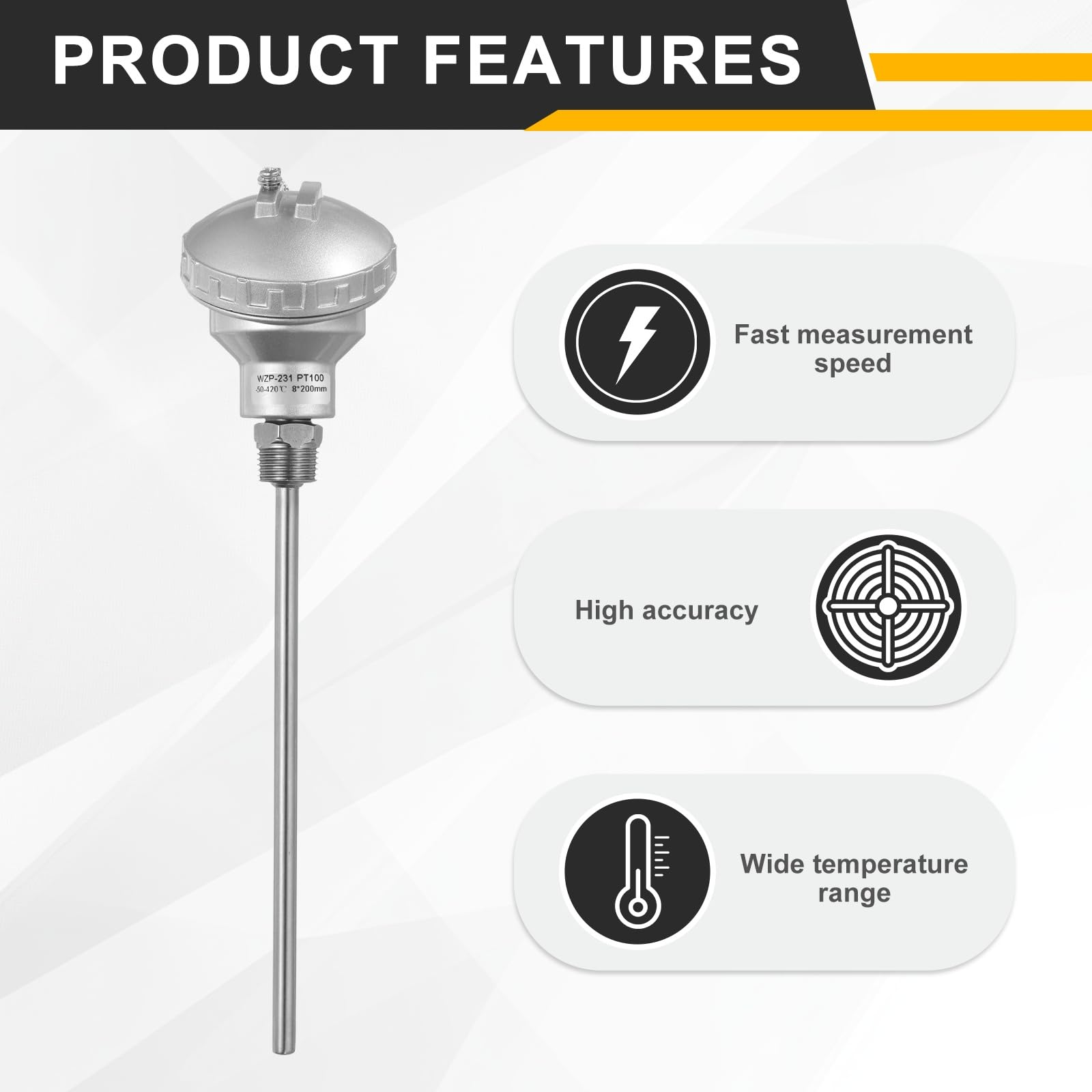 QUARKZMAN PT100 1/2" NPT RTD Thermocouple Sonde -50 à 420C 8x200mm