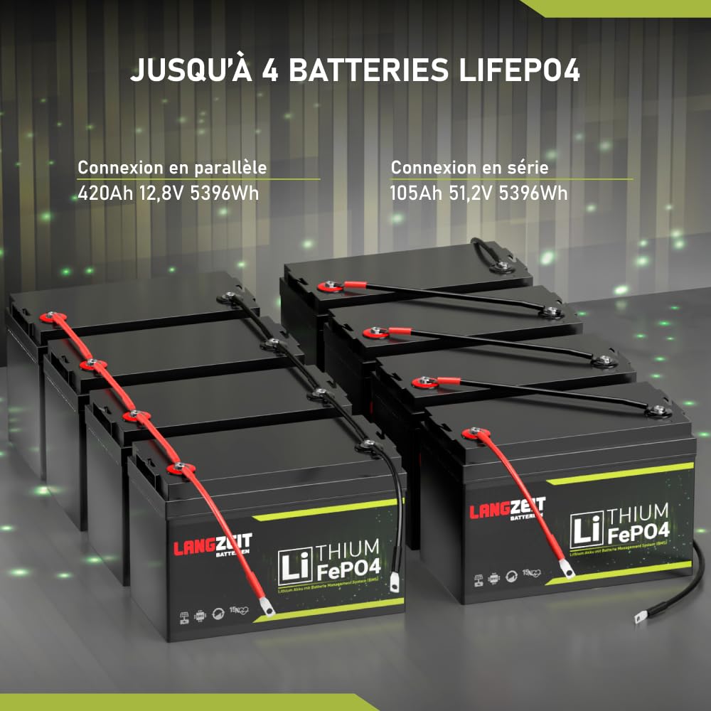 LANGZEIT Batteria LiFePO4 100Ah 12V Mini Batteria al litio con BMS – Batteria Solare per Camper, Barca, Fotovoltaico, Caravan, Off-Grid
