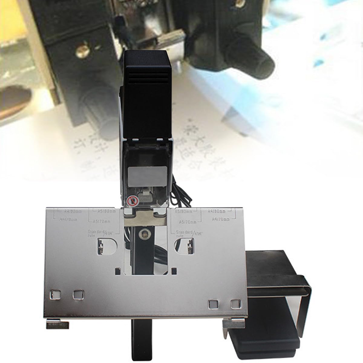 Elektrischer Tacker mit Pedal – Schnellhefter für 2–30 Blatt, verstellbare Dicke 100 mm, ideal für Büro- und schwere Buchbindung, 1–9 Intensitätsstufen