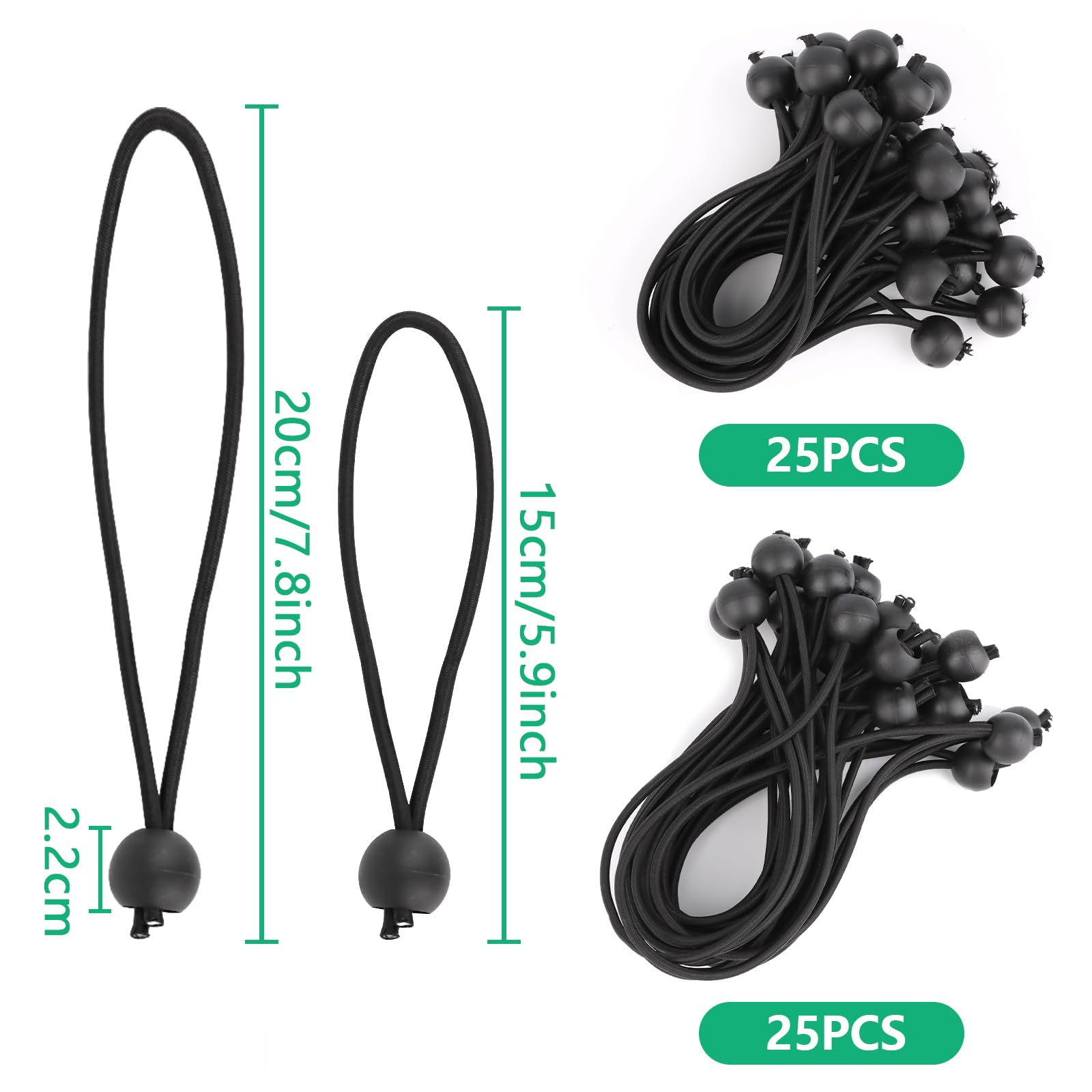 50x Tendeurs De Bâche Avec Boule - Caoutchouc De Tension Pour Tentes, Bâches, Pavillons